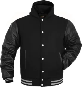 Men's Varsity Jacket Genuine Leather Sleeve and Wool Blend Letterman Boys College Varsity Jackets XS-5XL