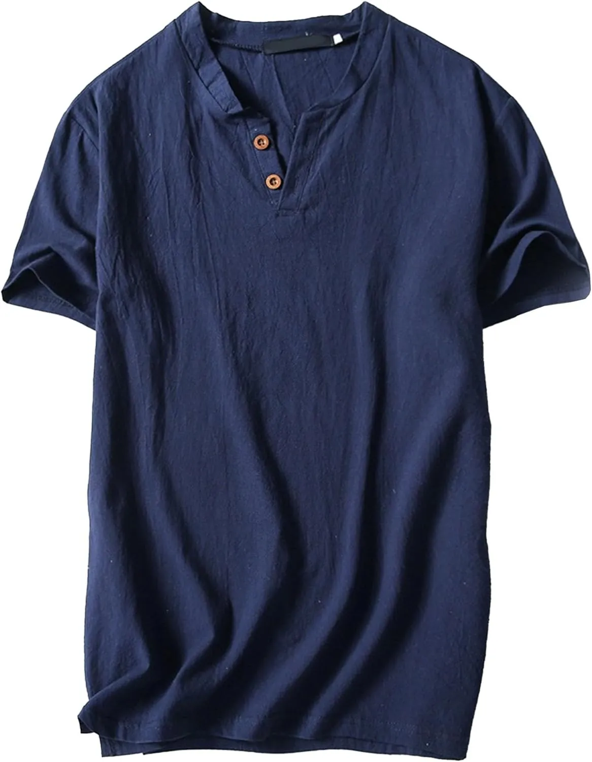 Men's Vintage Short Sleeve Solid Beach T-Shirts Cotton Linen V Neck Casual Tees Button Lightweight Summer Tops