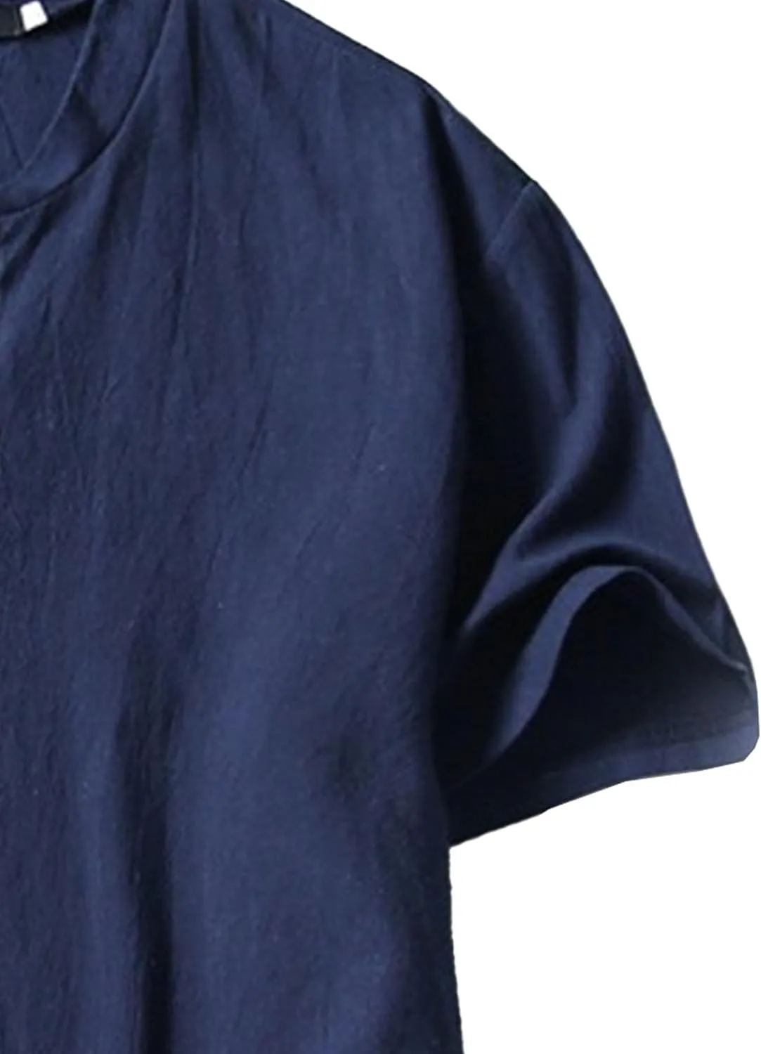 Men's Vintage Short Sleeve Solid Beach T-Shirts Cotton Linen V Neck Casual Tees Button Lightweight Summer Tops