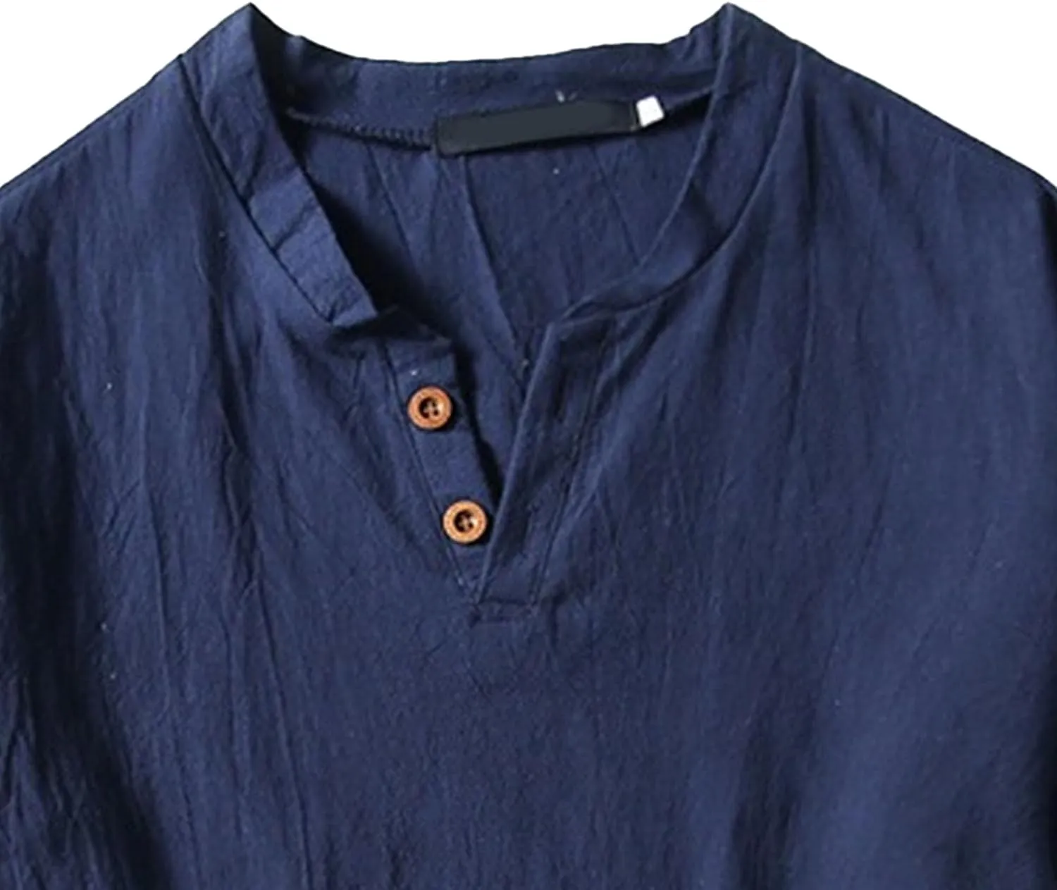 Men's Vintage Short Sleeve Solid Beach T-Shirts Cotton Linen V Neck Casual Tees Button Lightweight Summer Tops