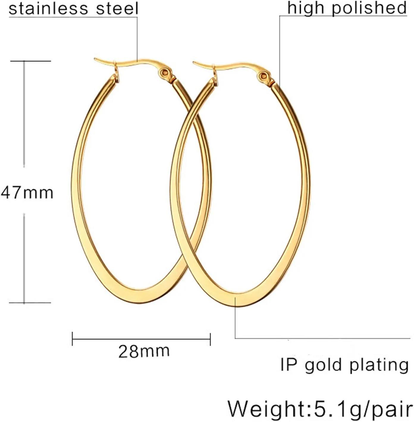 Nanafast Titanium Stainless Steel Oval-shaped Hoop Earrings for Women