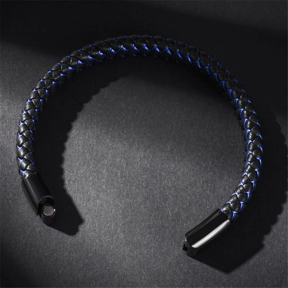 Personalized US Marine Air Force Army Navy Bracelet for Men,Custom Name Military Cuff Bangle Stainless Steel Braided Leather Wristband Recruit Veteran Soliders Police Hero Jewelry Gifts