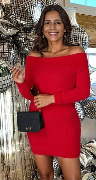 Punki Women's Off Shoulder Sweater Mini Dress Fuzzy Knit Long Sleeve Chunky Pullover Bodycon Party Club Dresses
