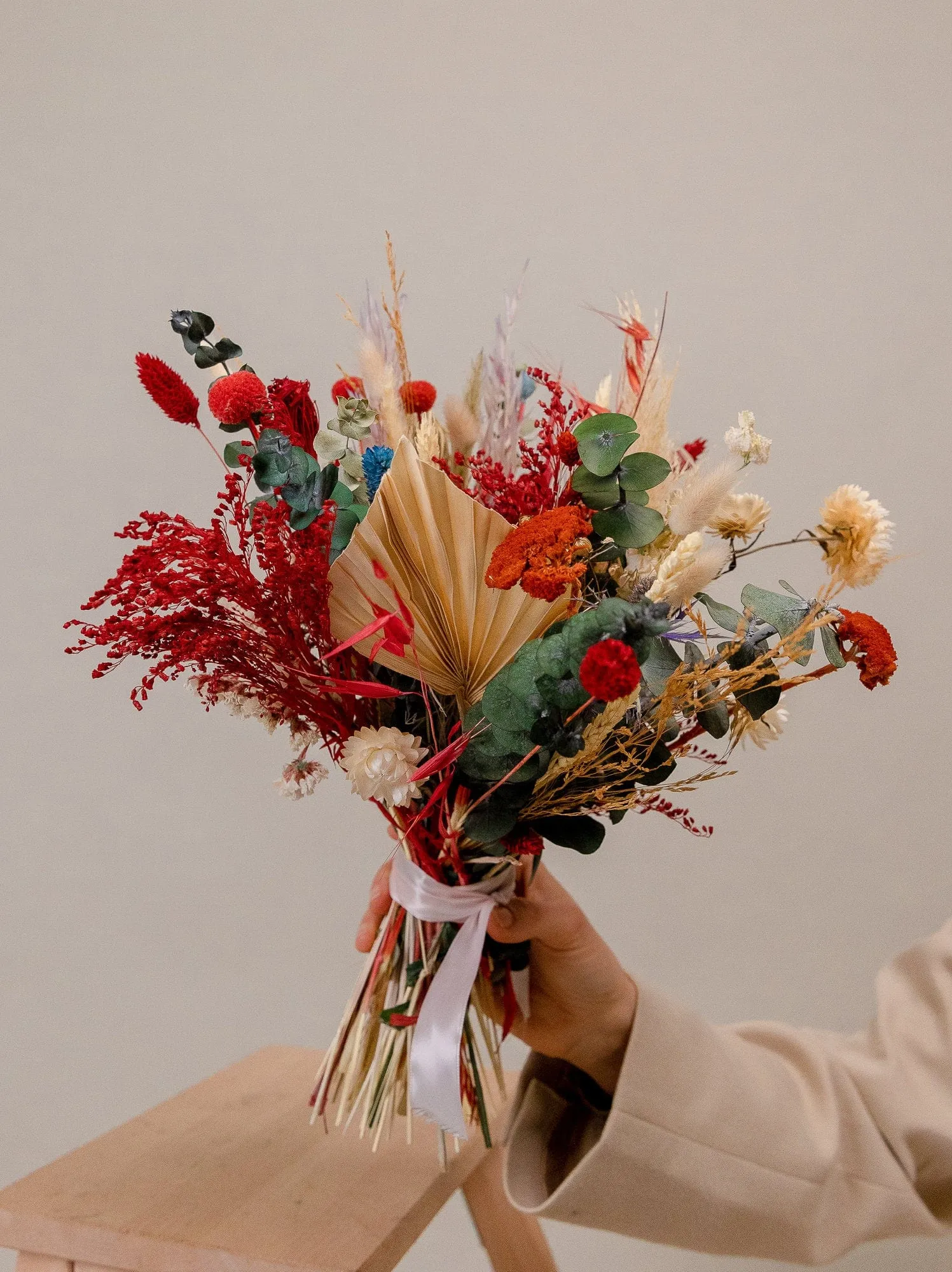 Red & Paradise Pink with Cream Pampas Wildflower Bouquet / Spring Bouquet / Red Bouquet / Cream Bouquet / Summer Bouquet