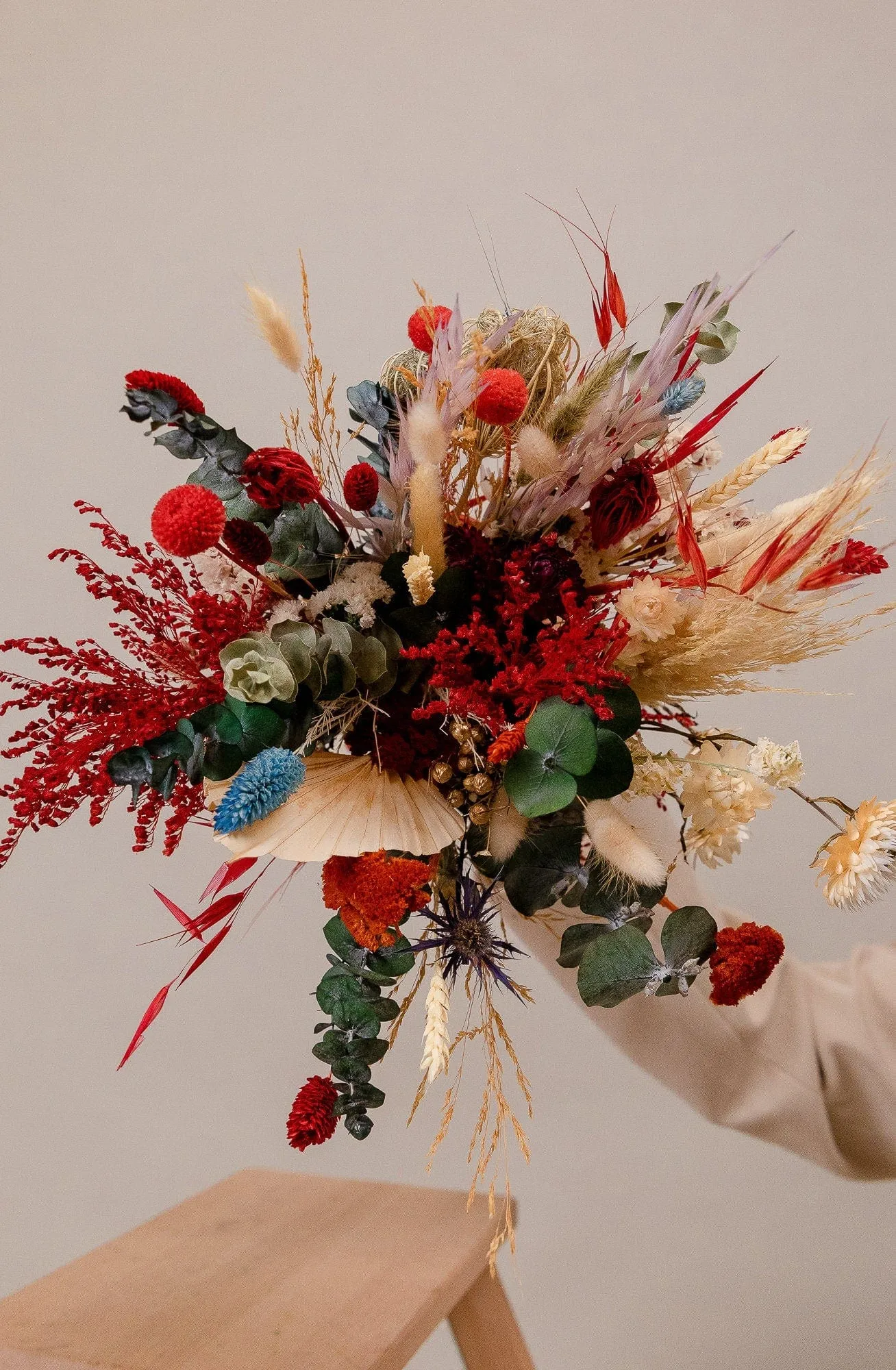 Red & Paradise Pink with Cream Pampas Wildflower Bouquet / Spring Bouquet / Red Bouquet / Cream Bouquet / Summer Bouquet