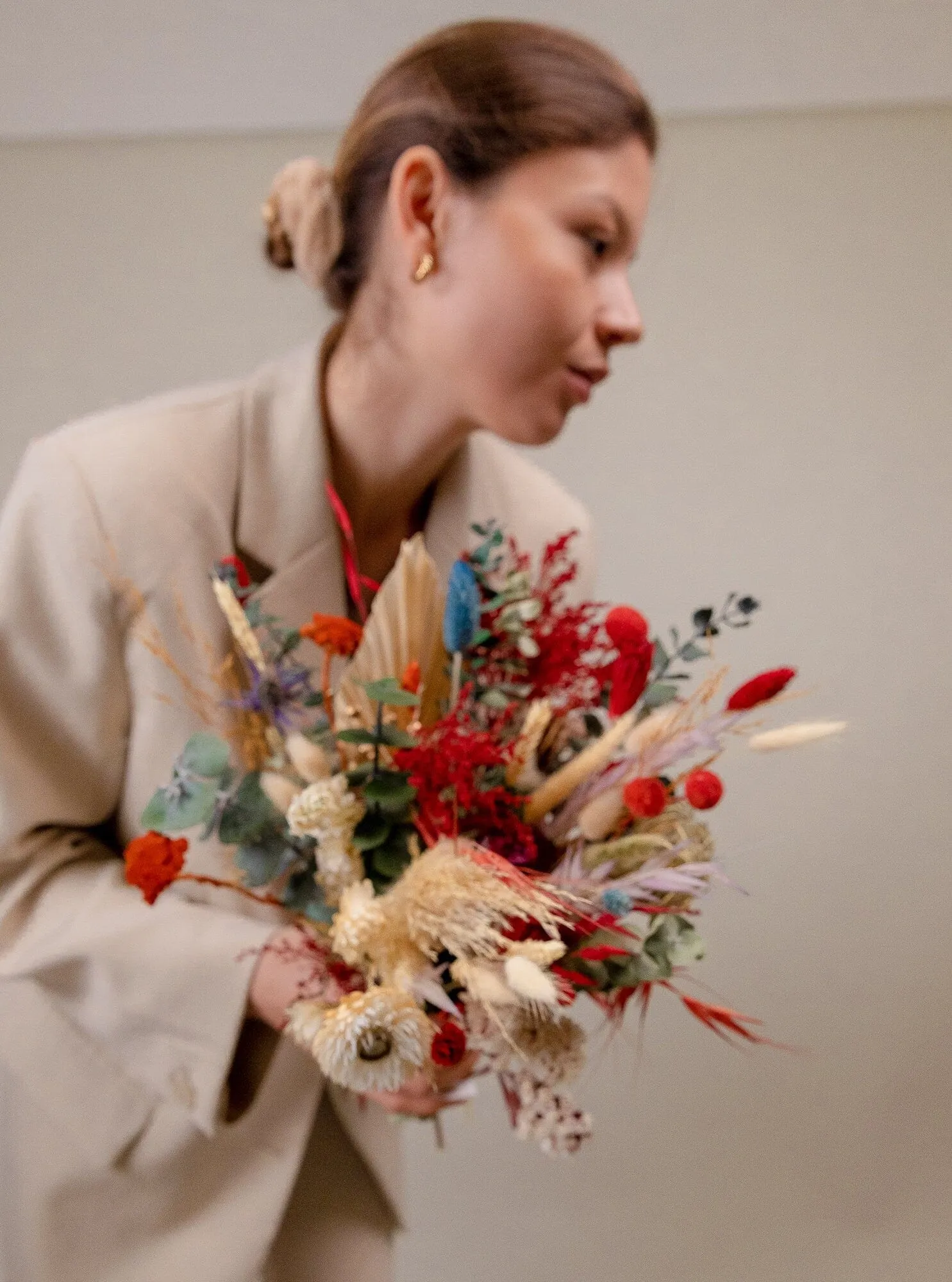 Red & Paradise Pink with Cream Pampas Wildflower Bouquet / Spring Bouquet / Red Bouquet / Cream Bouquet / Summer Bouquet