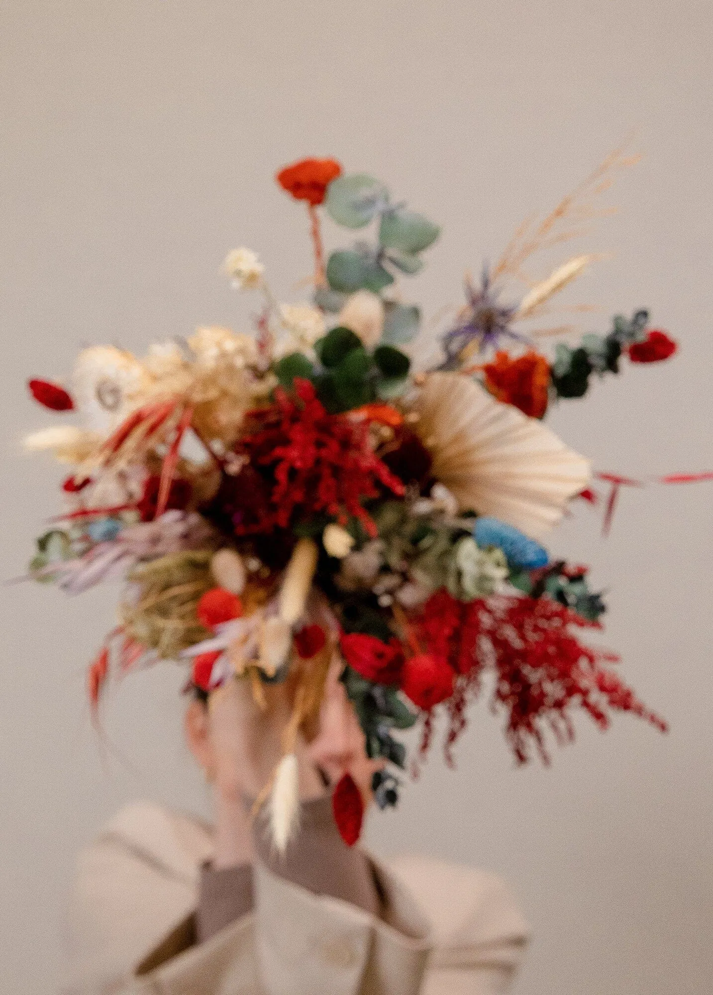 Red & Paradise Pink with Cream Pampas Wildflower Bouquet / Spring Bouquet / Red Bouquet / Cream Bouquet / Summer Bouquet