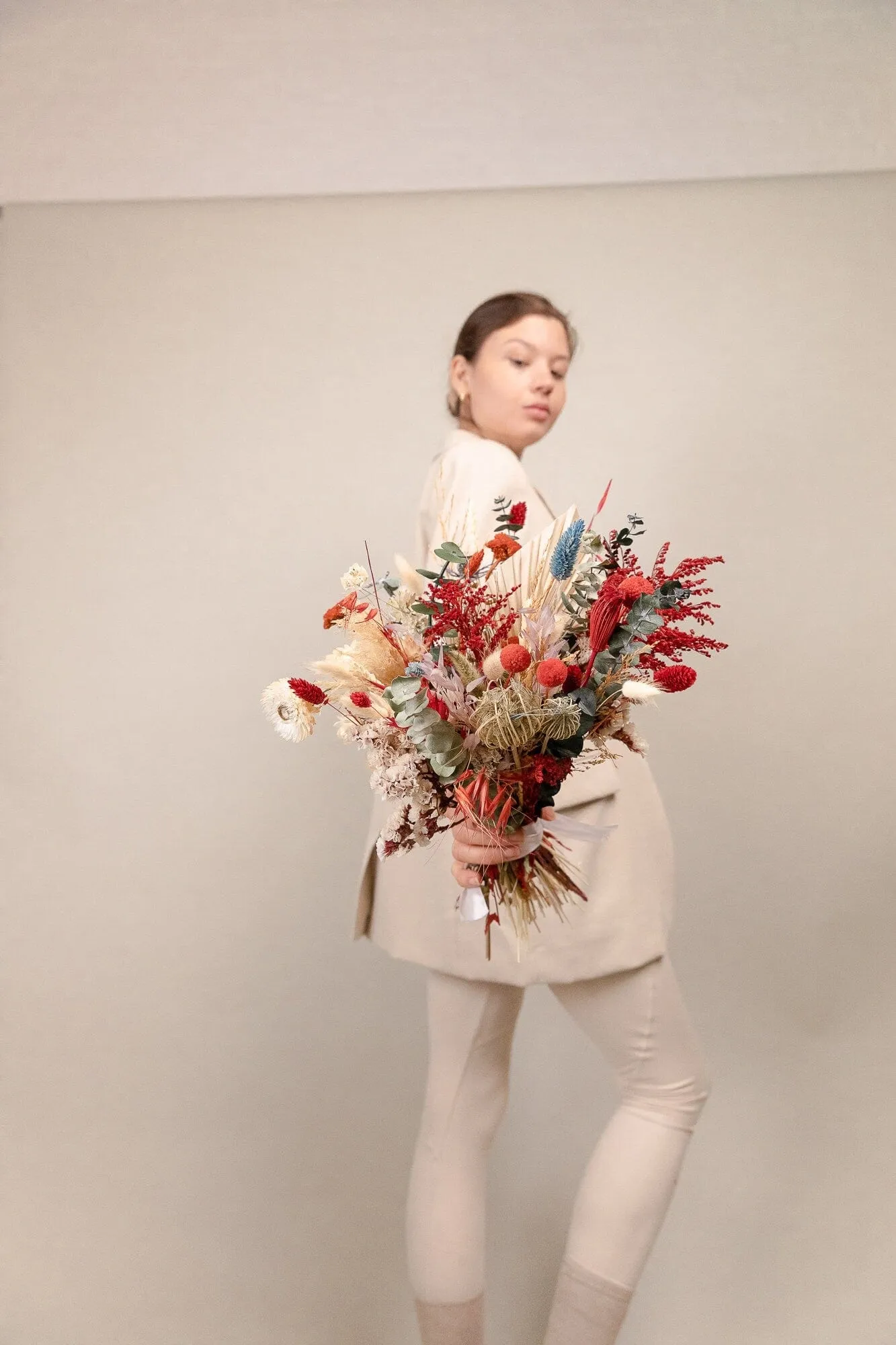 Red & Paradise Pink with Cream Pampas Wildflower Bouquet / Spring Bouquet / Red Bouquet / Cream Bouquet / Summer Bouquet