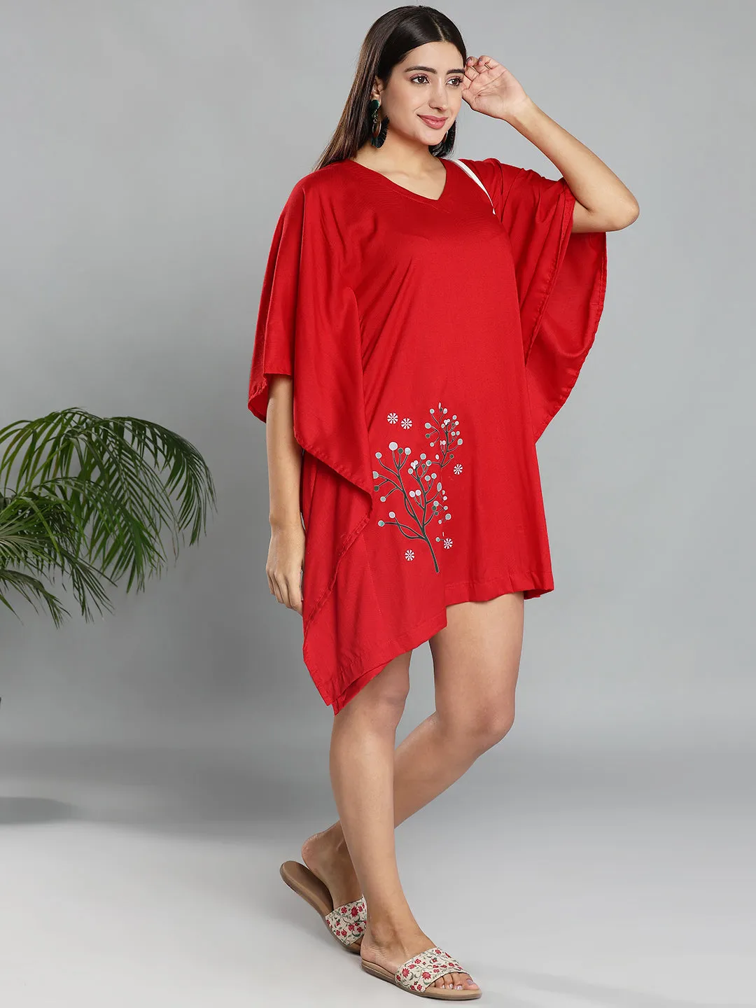 Red Rayon Kaftan - Jolly