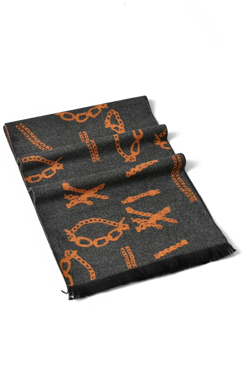 Reversible Chain Print Scarf - Charcoal/Orange
