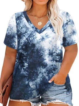ROSRISS Womens Plus Size Short Sleeve T Shirt V Neck High Low Tops Blouse Tunics with Side Split