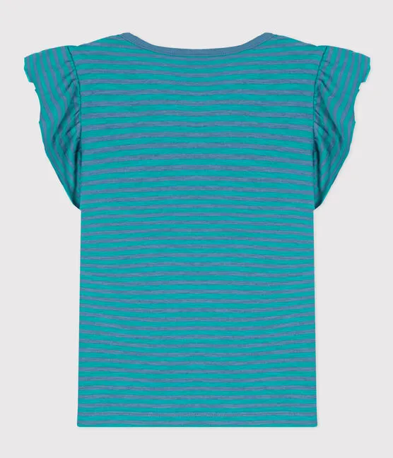 Ruffled-Sleeved Striped Cotton T-Shirt