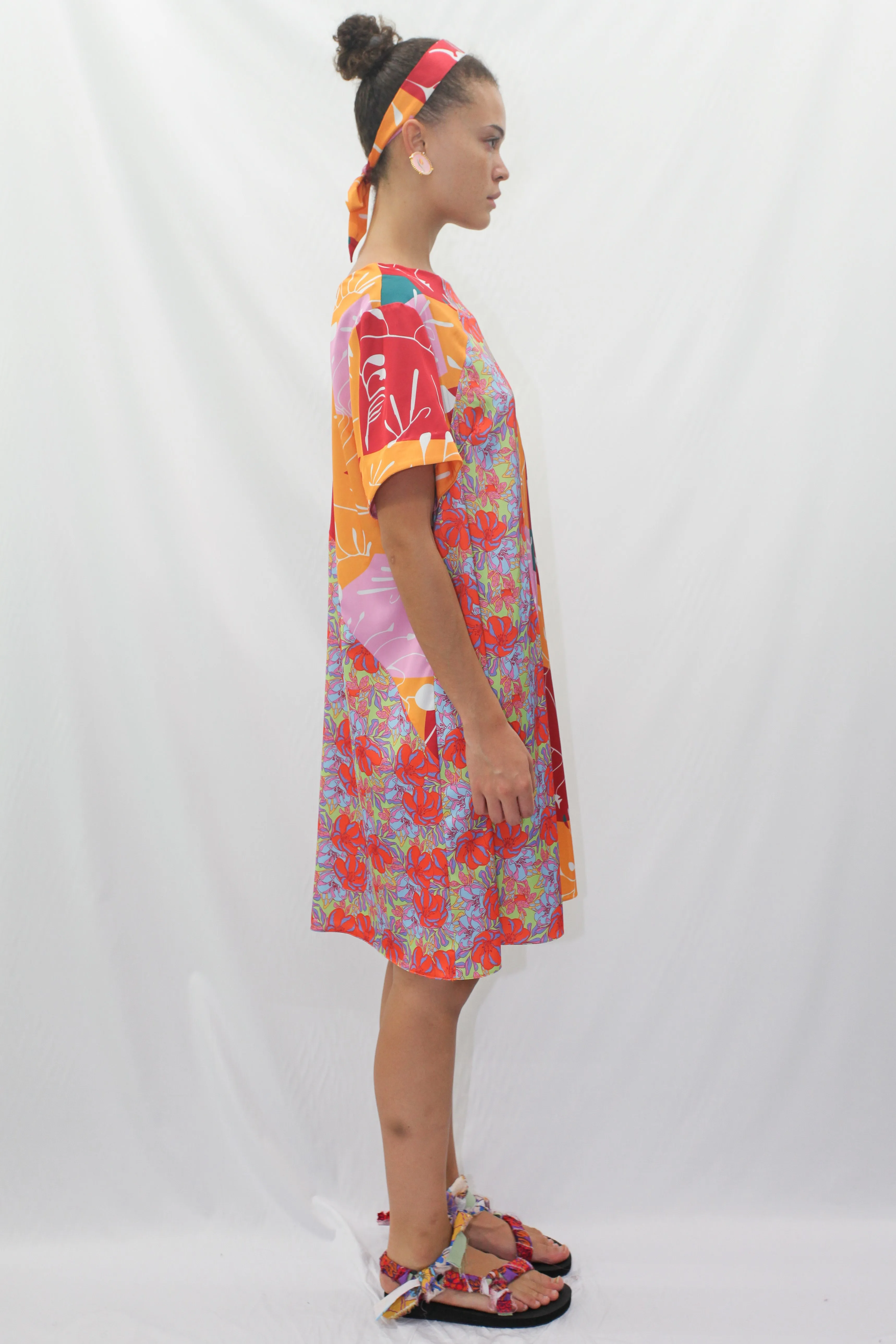 Silk Printed Orange Abstract Tunic Dress