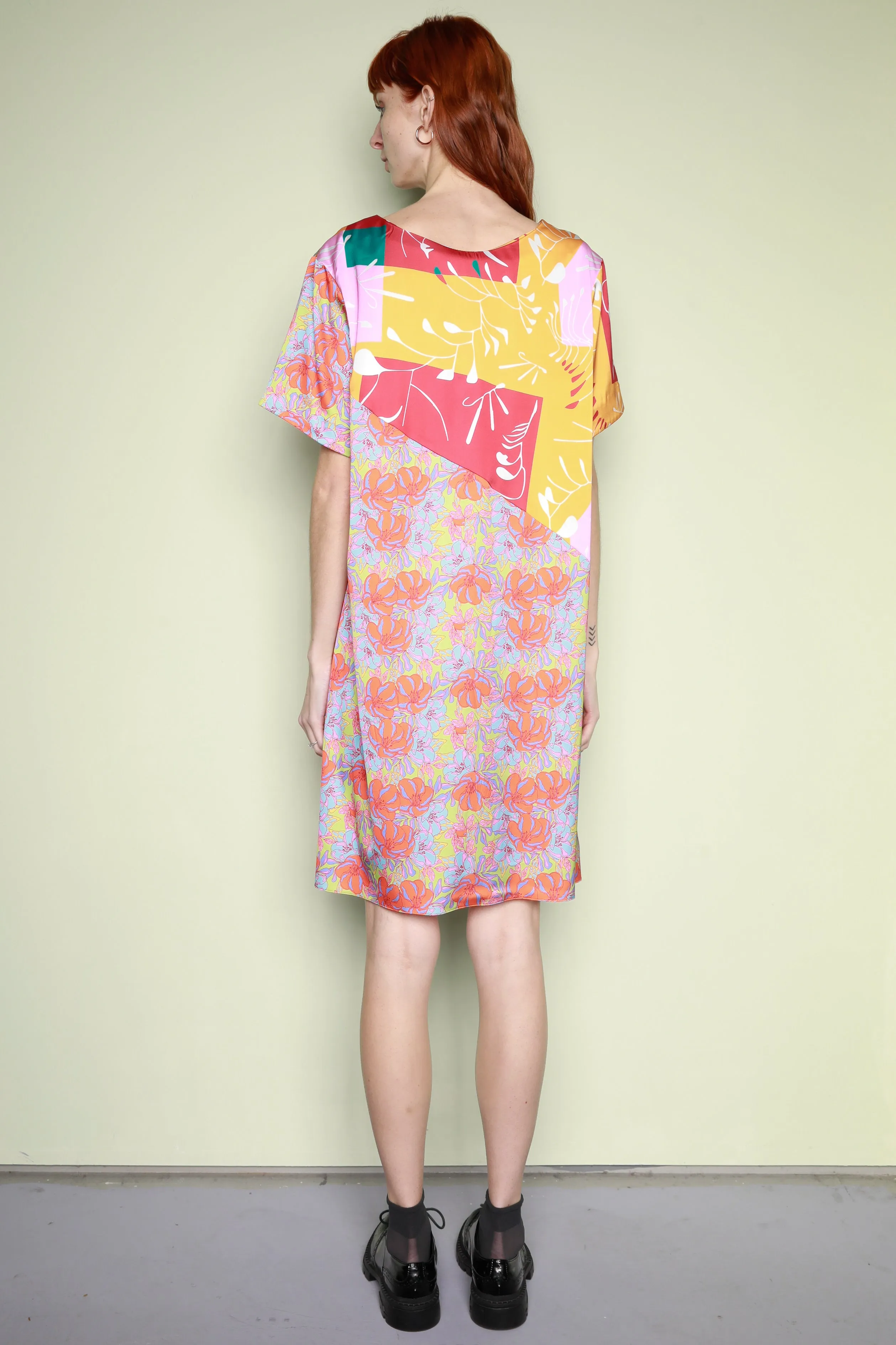 Silk Printed Orange Abstract Tunic Dress