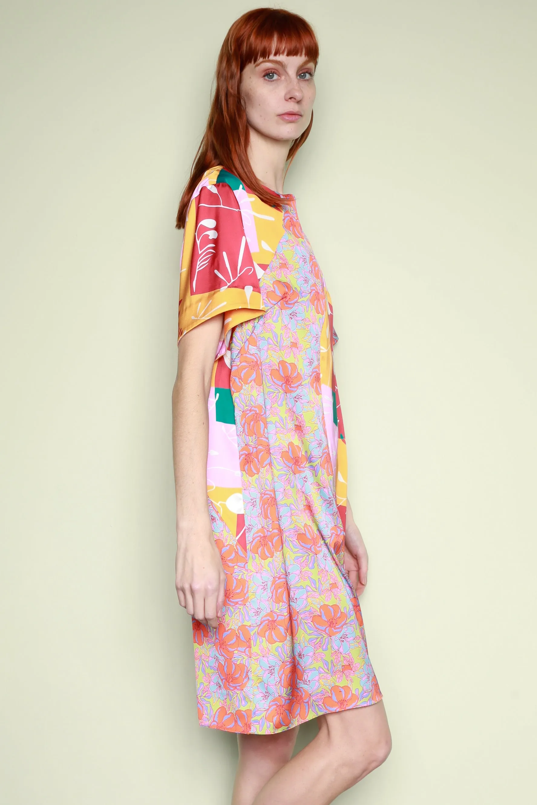 Silk Printed Orange Abstract Tunic Dress