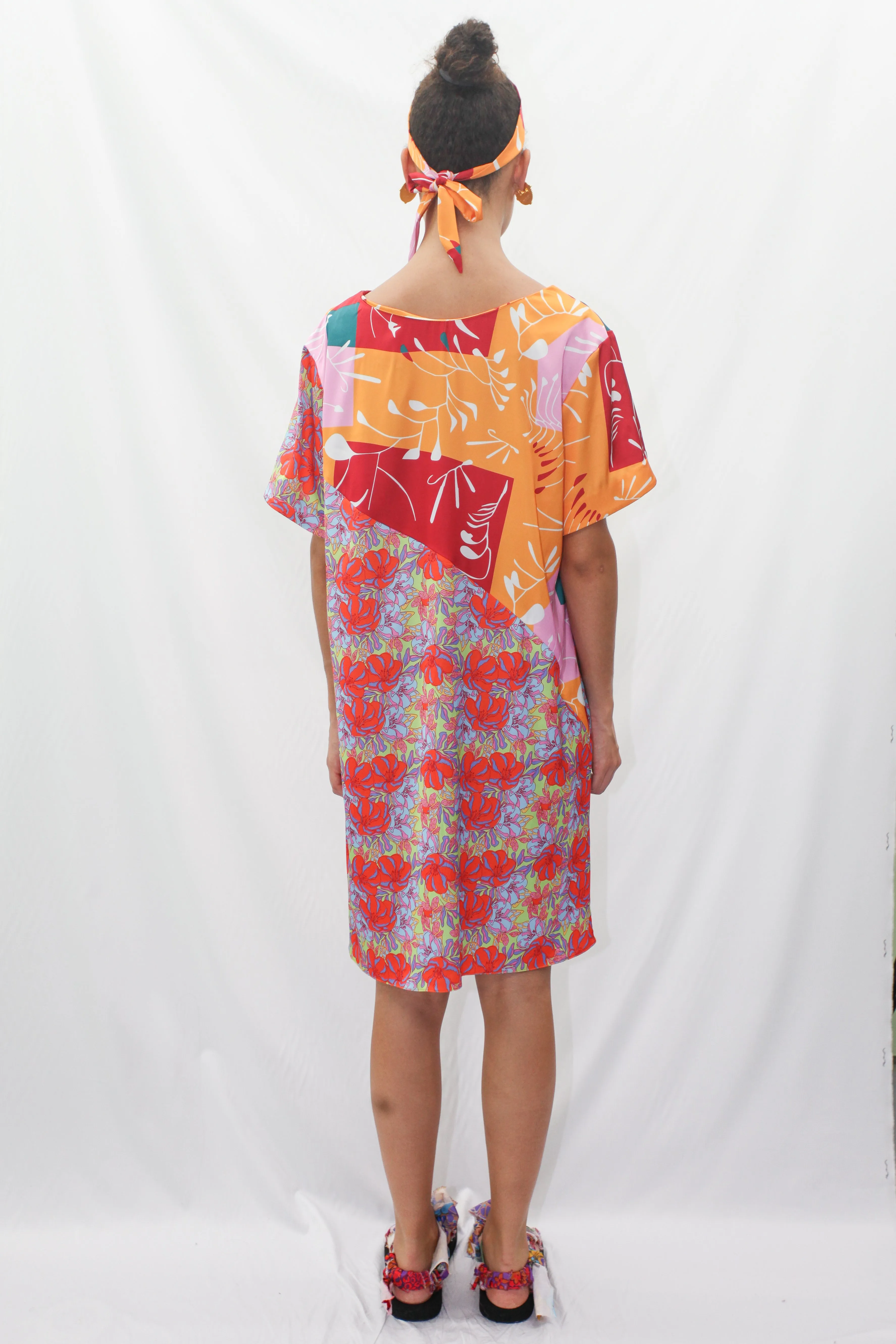 Silk Printed Orange Abstract Tunic Dress