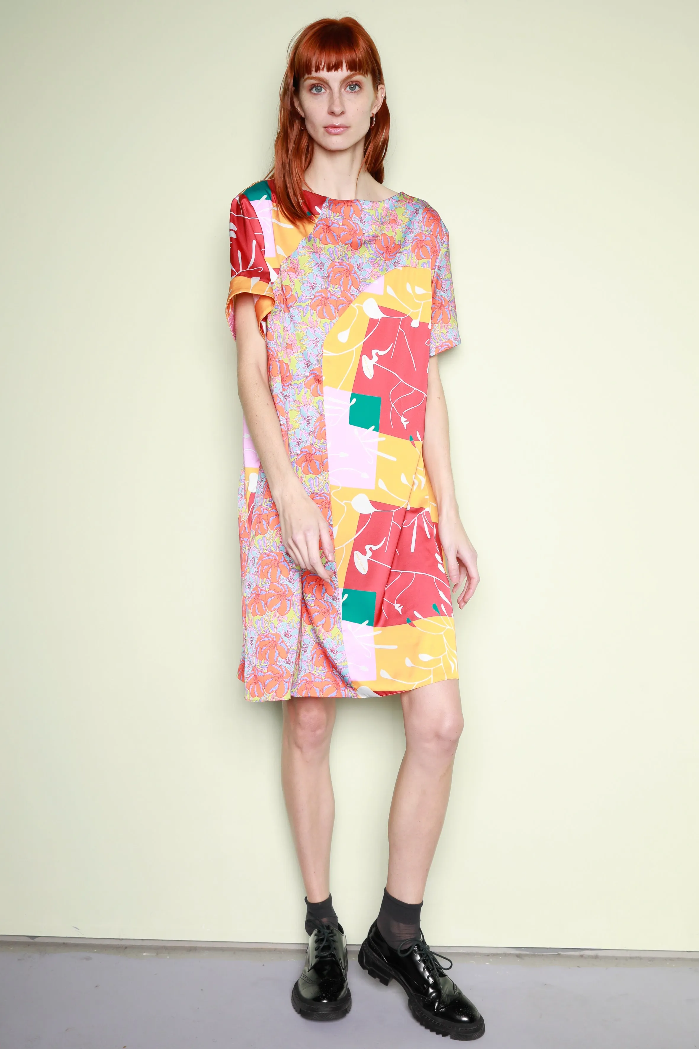 Silk Printed Orange Abstract Tunic Dress