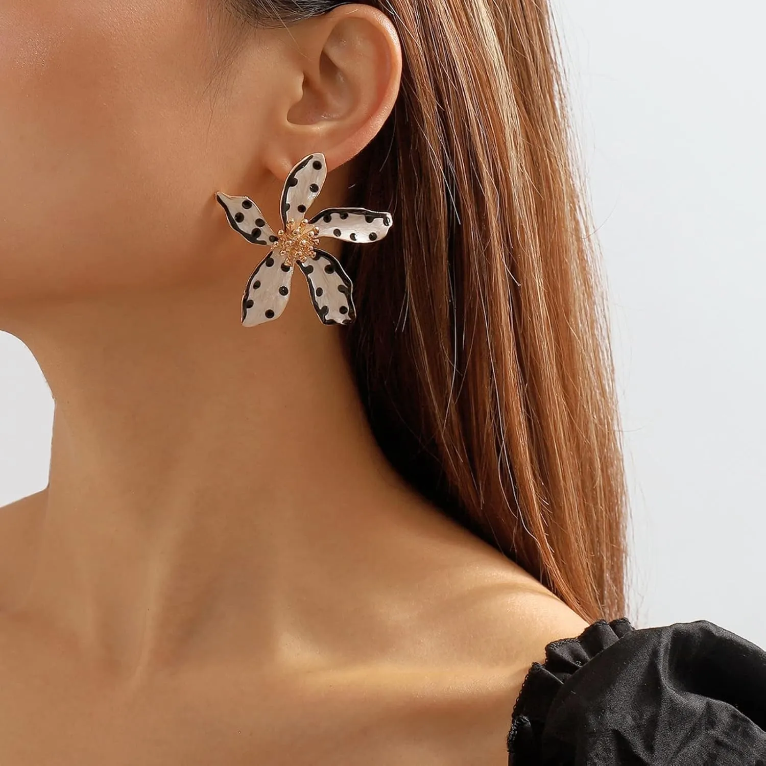 Simple Cute Petal Flower Large Earrings for Women,Lightweight Enamel Drop Oil Flower Earrings Jewelry Gifts