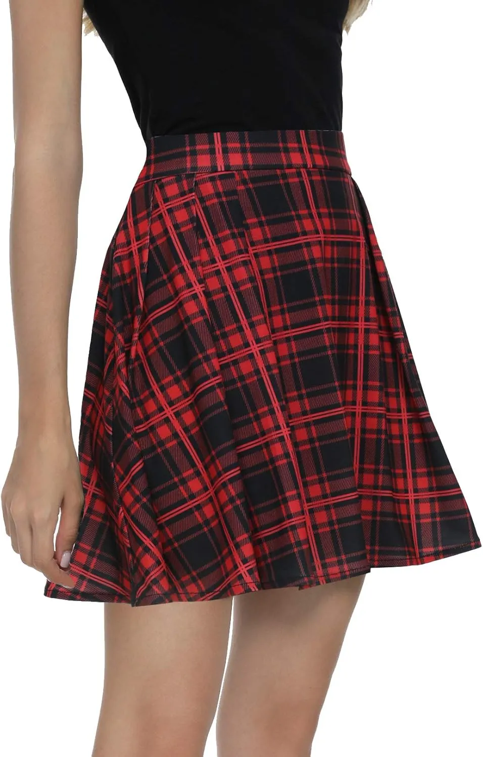 Urban CoCo Women Plaid Pleated Mini Skater Skirt High Waisted School Skirt