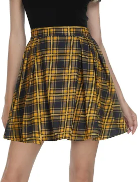 Urban CoCo Women Plaid Pleated Mini Skater Skirt High Waisted School Skirt