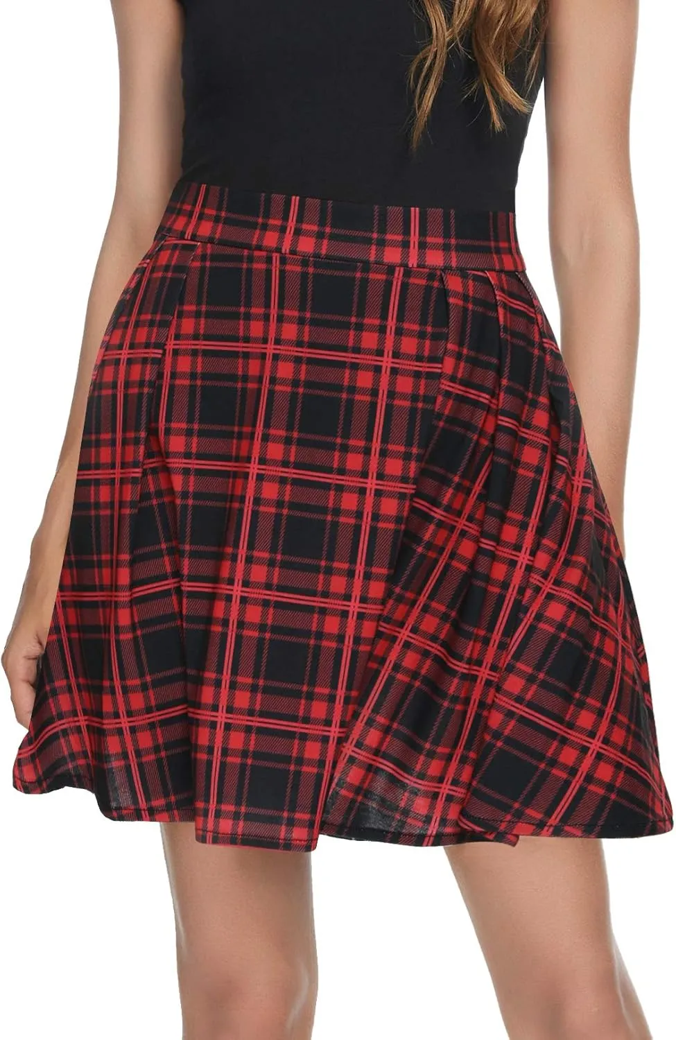 Urban CoCo Women Plaid Pleated Mini Skater Skirt High Waisted School Skirt