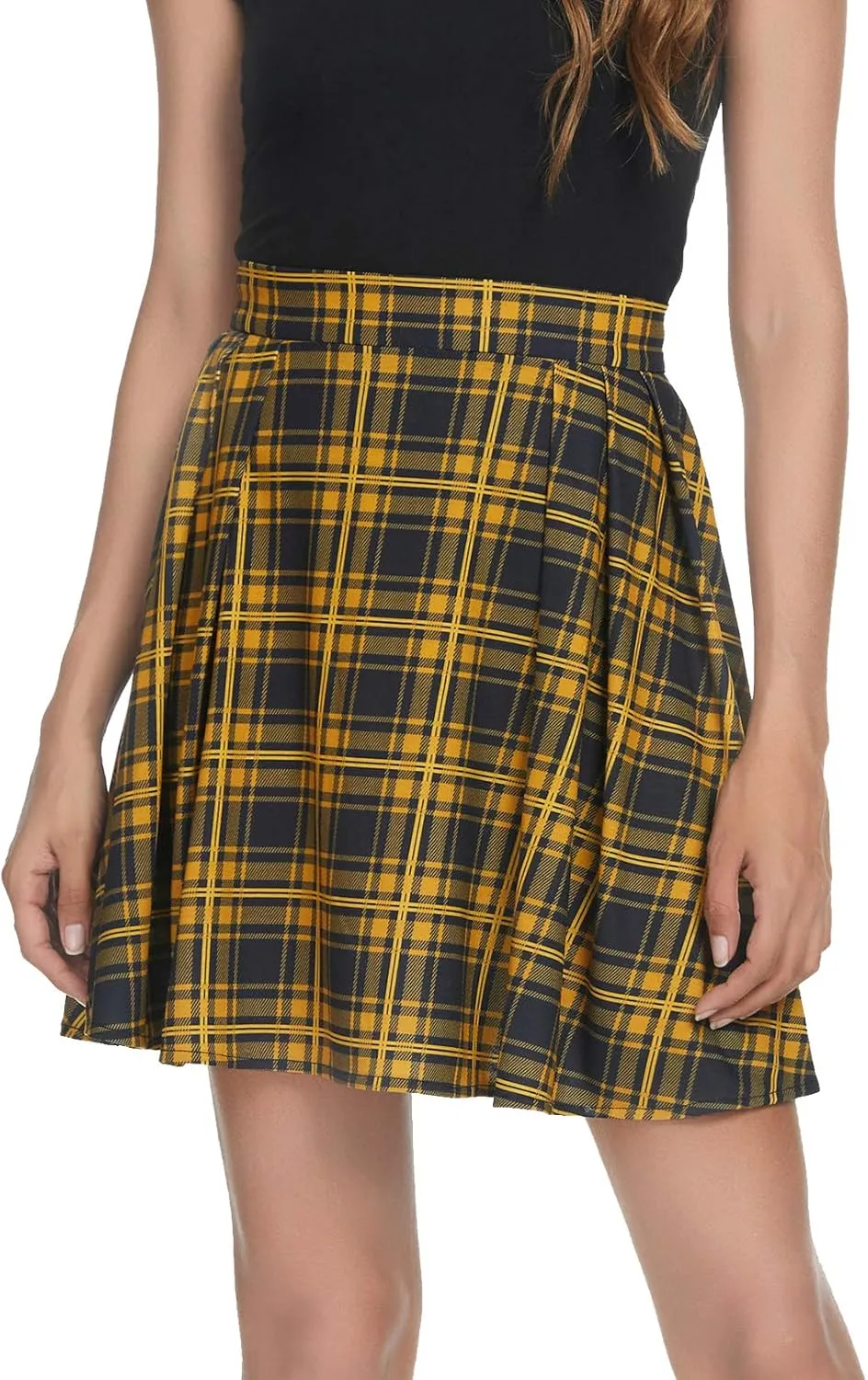 Urban CoCo Women Plaid Pleated Mini Skater Skirt High Waisted School Skirt