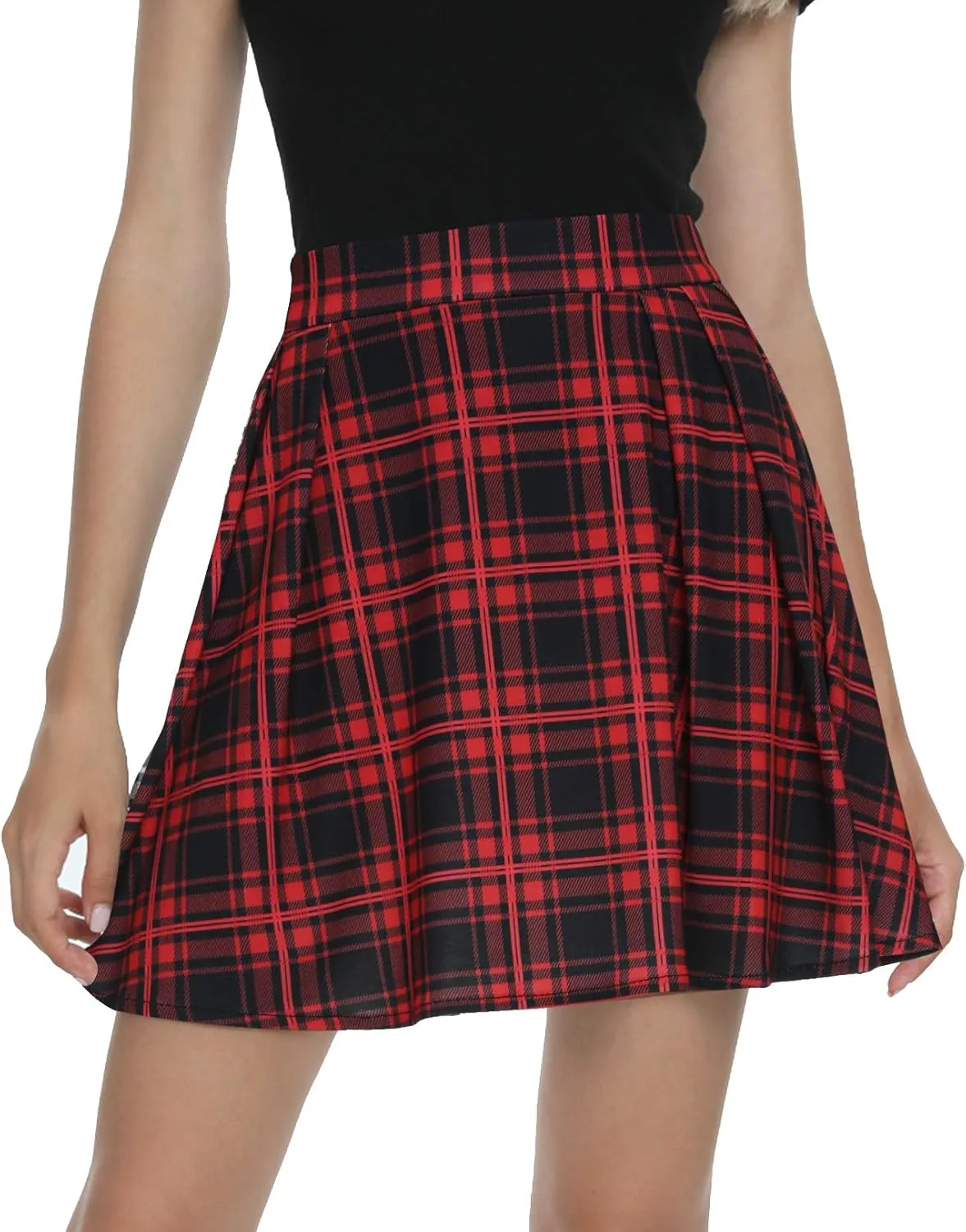 Urban CoCo Women Plaid Pleated Mini Skater Skirt High Waisted School Skirt