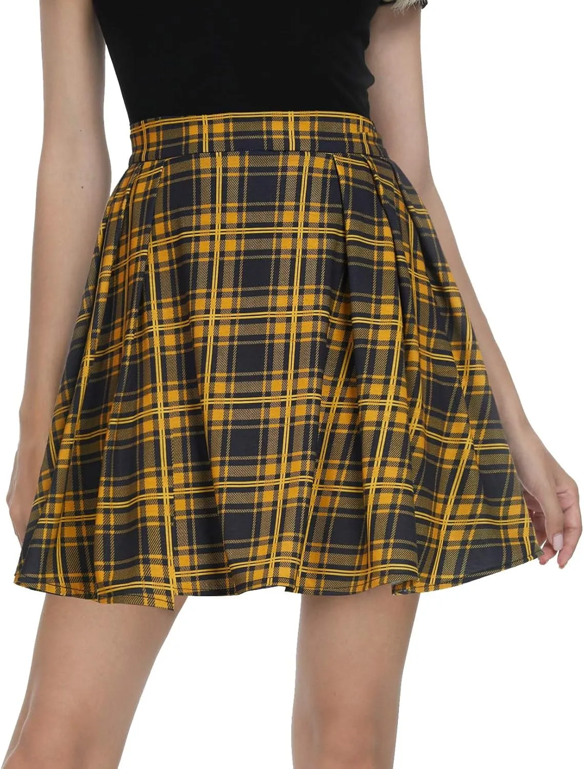 Urban CoCo Women Plaid Pleated Mini Skater Skirt High Waisted School Skirt