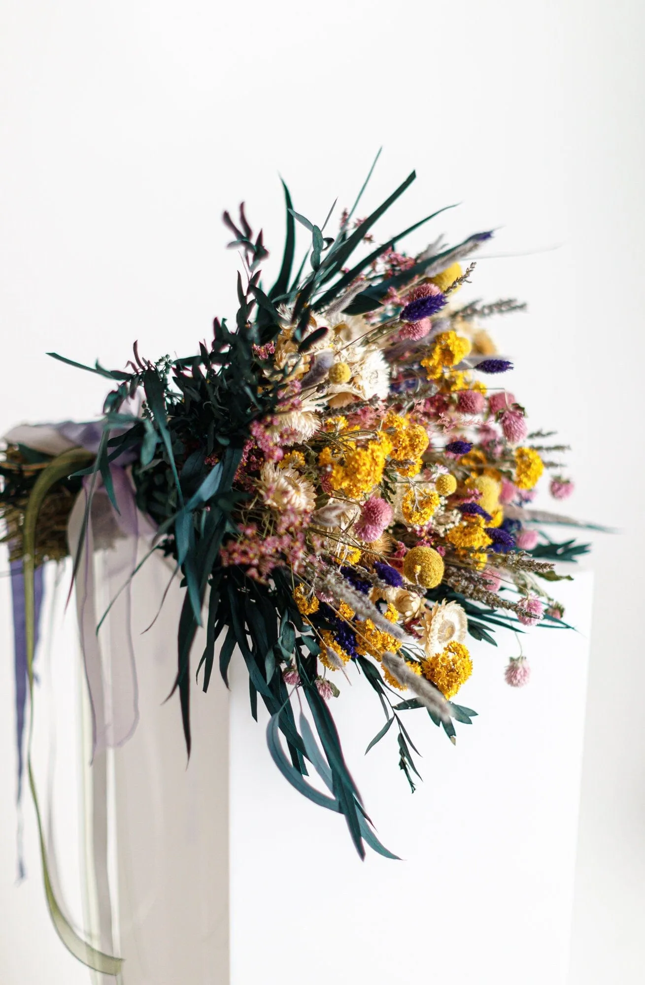Wildflower Yellows and Pink Bridal bouquet / Preserved Eucalyptus Bouquet / Summer Bouquet / boho bride spring flowers