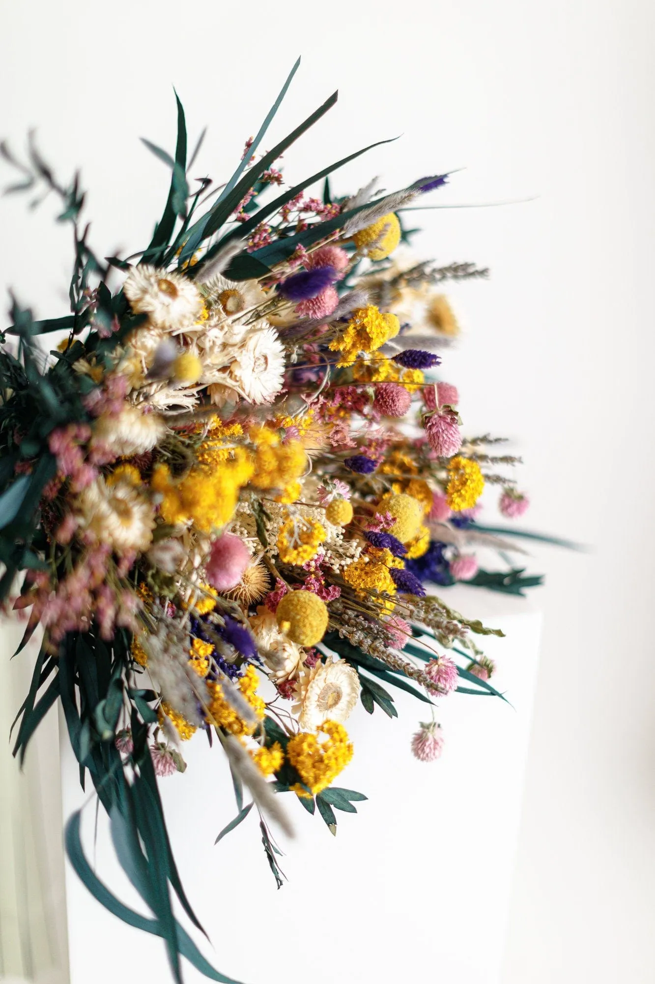 Wildflower Yellows and Pink Bridal bouquet / Preserved Eucalyptus Bouquet / Summer Bouquet / boho bride spring flowers