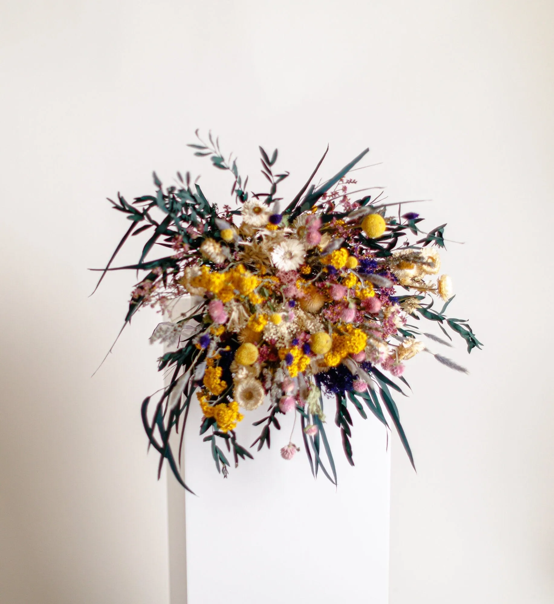 Wildflower Yellows and Pink Bridal bouquet / Preserved Eucalyptus Bouquet / Summer Bouquet / boho bride spring flowers