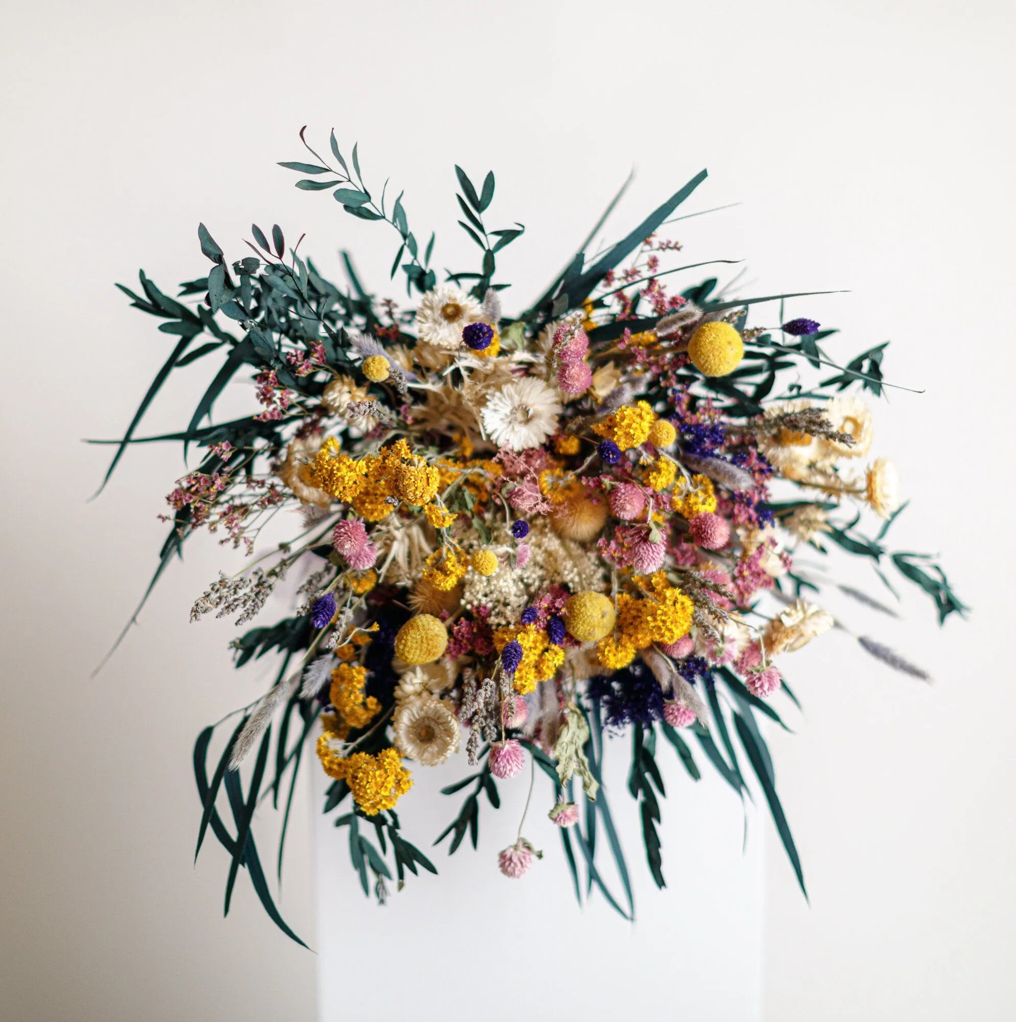 Wildflower Yellows and Pink Bridal bouquet / Preserved Eucalyptus Bouquet / Summer Bouquet / boho bride spring flowers