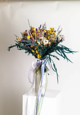 Wildflower Yellows and Pink Bridal bouquet / Preserved Eucalyptus Bouquet / Summer Bouquet / boho bride spring flowers