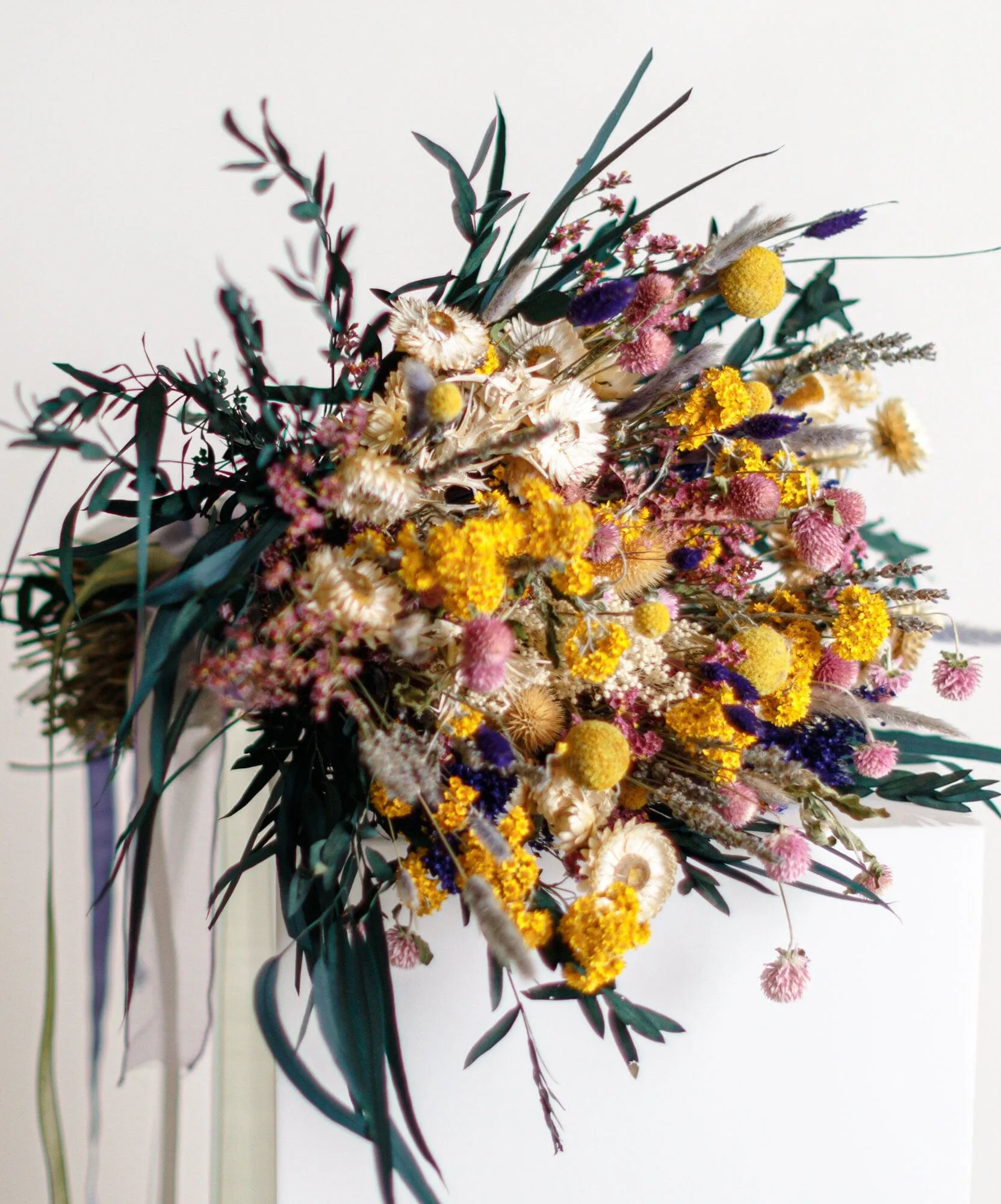 Wildflower Yellows and Pink Bridal bouquet / Preserved Eucalyptus Bouquet / Summer Bouquet / boho bride spring flowers