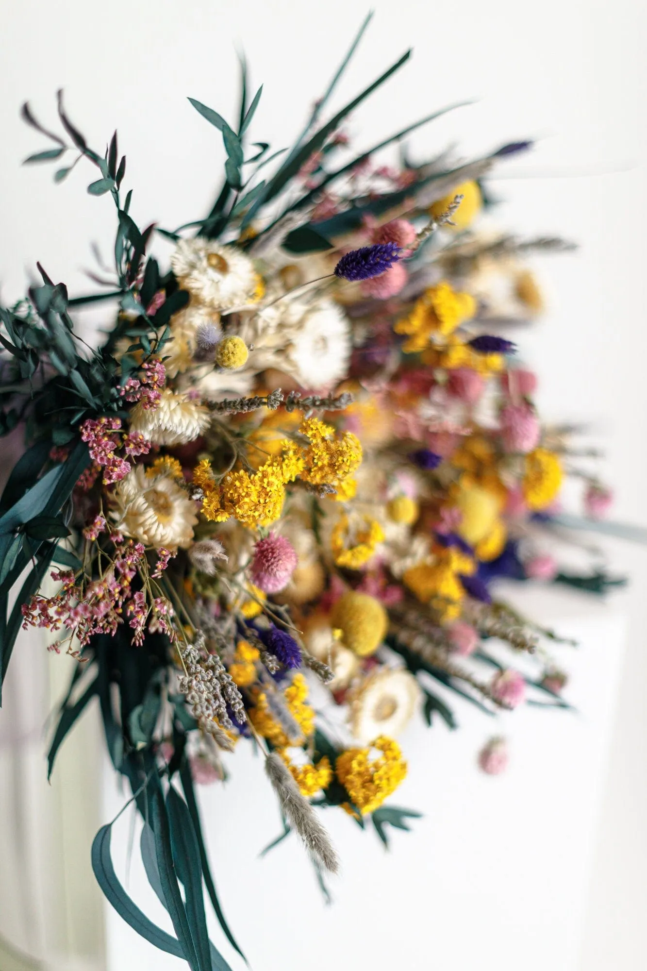 Wildflower Yellows and Pink Bridal bouquet / Preserved Eucalyptus Bouquet / Summer Bouquet / boho bride spring flowers
