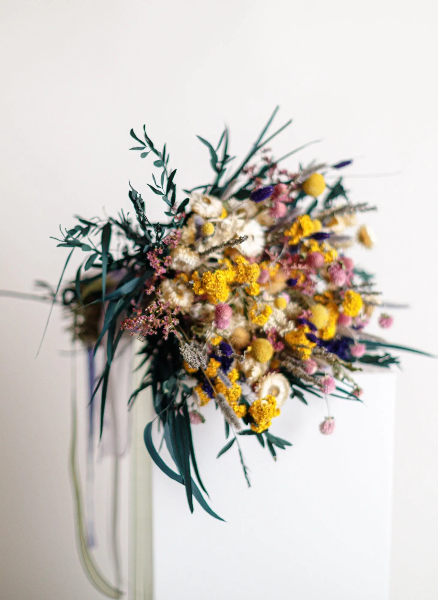 Wildflower Yellows and Pink Bridal bouquet / Preserved Eucalyptus Bouquet / Summer Bouquet / boho bride spring flowers