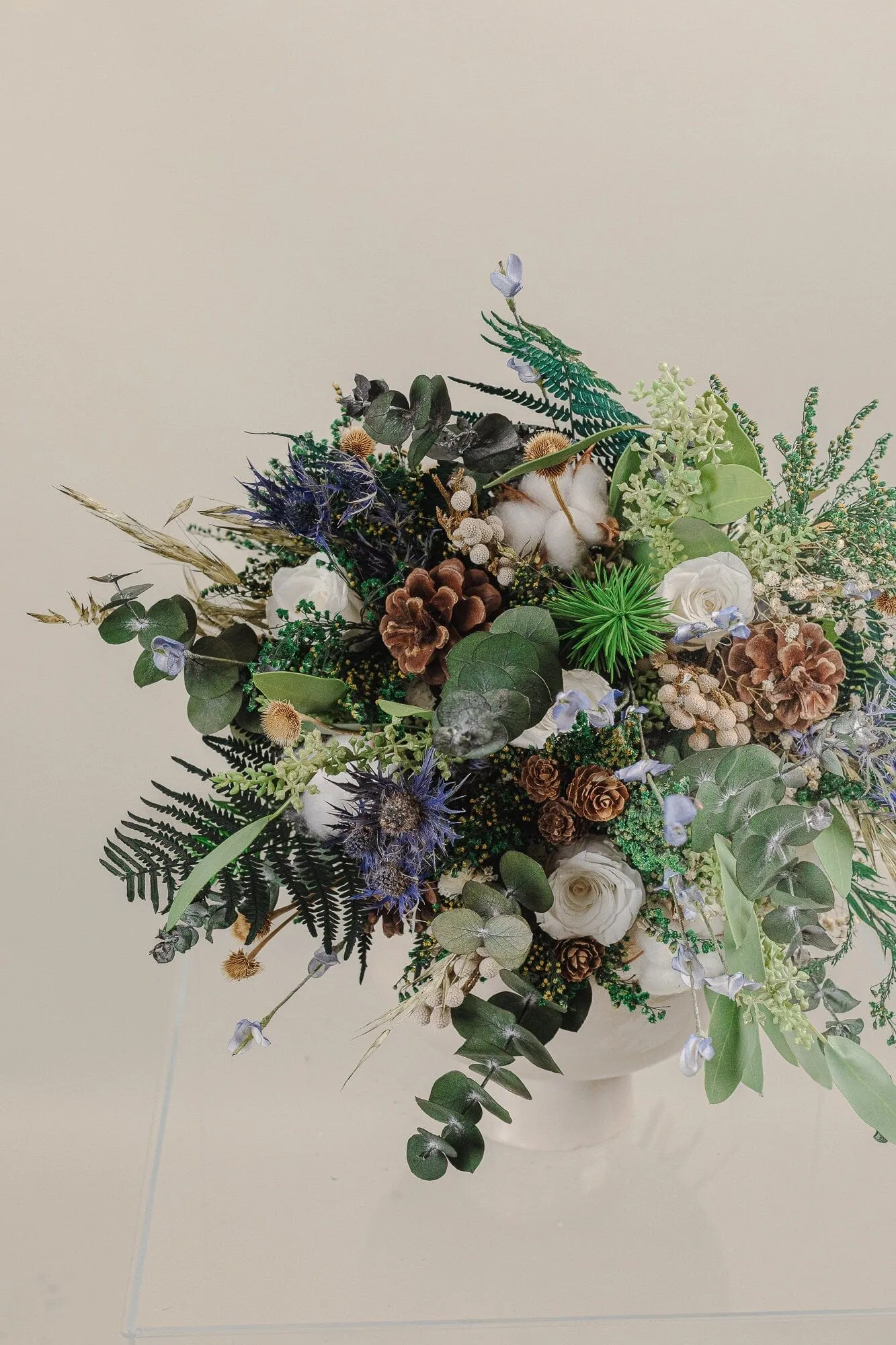 Winter Wonderland Bouquet Christmas Wedding Boho Bridal Bouquet / Greenery Bouquet with Pine Cones and Eternal Roses