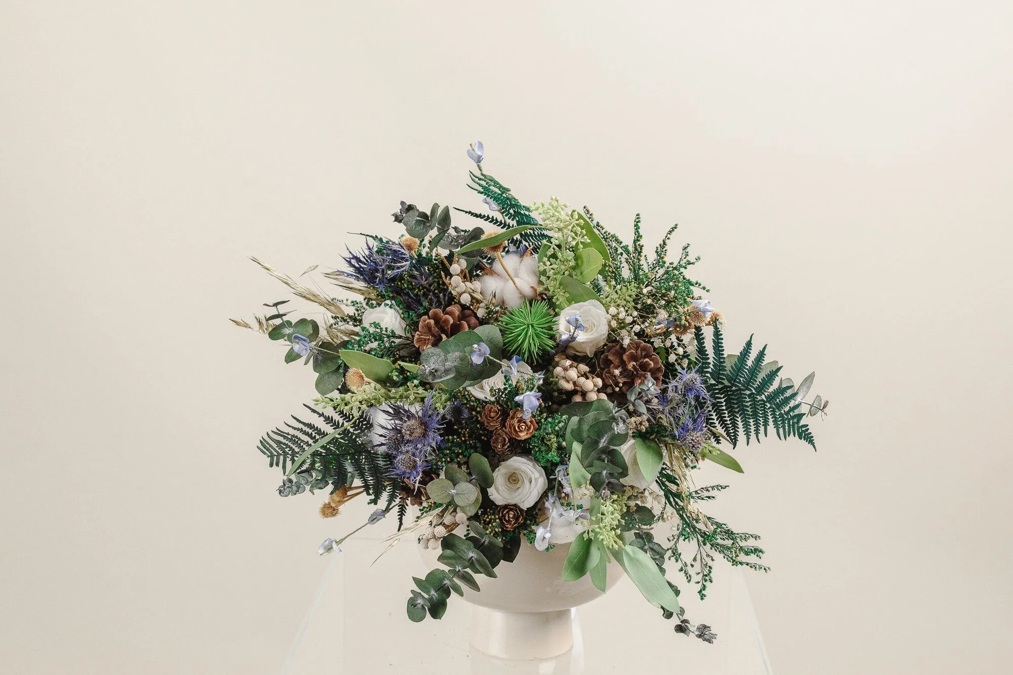 Winter Wonderland Bouquet Christmas Wedding Boho Bridal Bouquet / Greenery Bouquet with Pine Cones and Eternal Roses