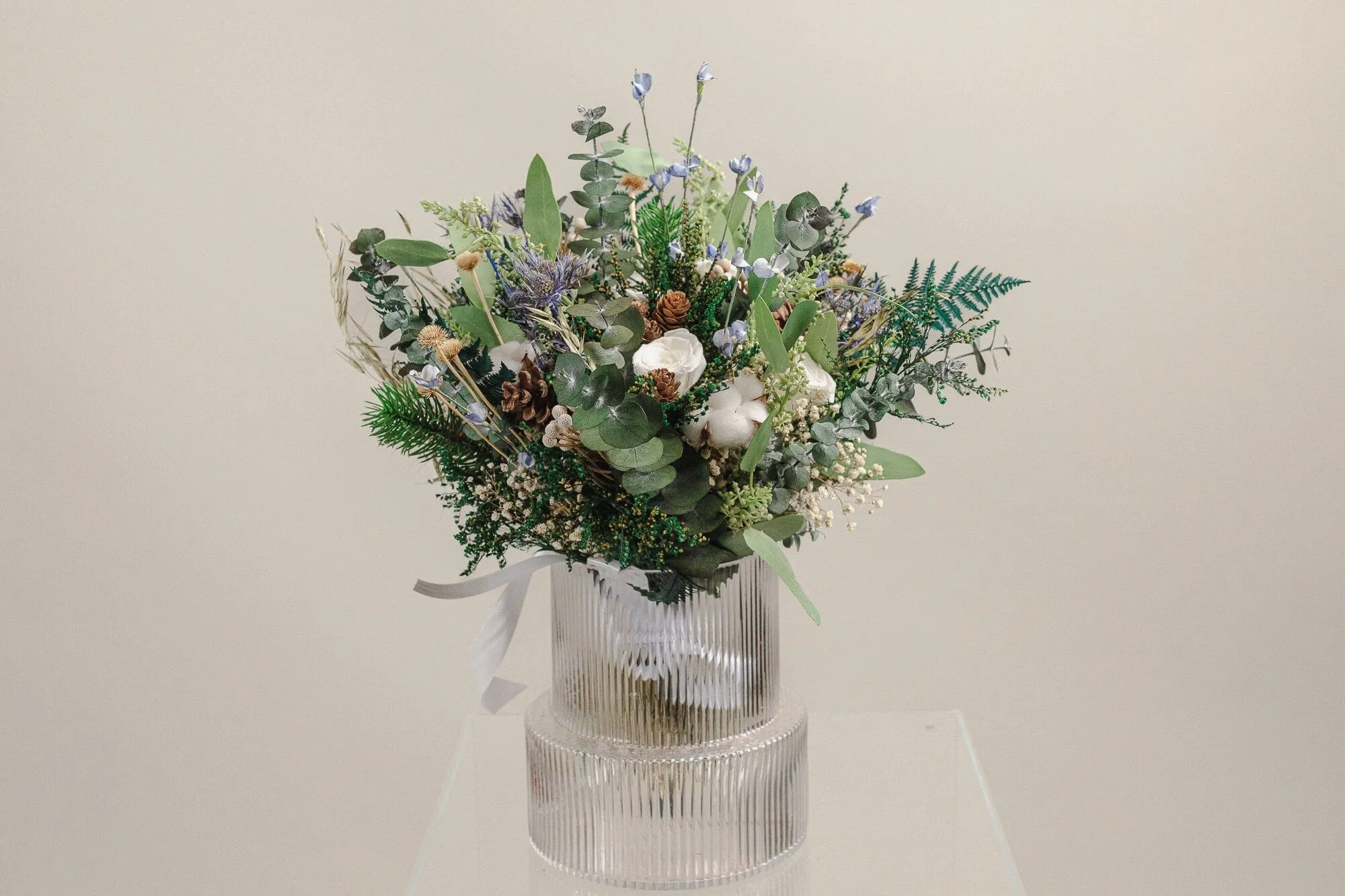 Winter Wonderland Bouquet Christmas Wedding Boho Bridal Bouquet / Greenery Bouquet with Pine Cones and Eternal Roses