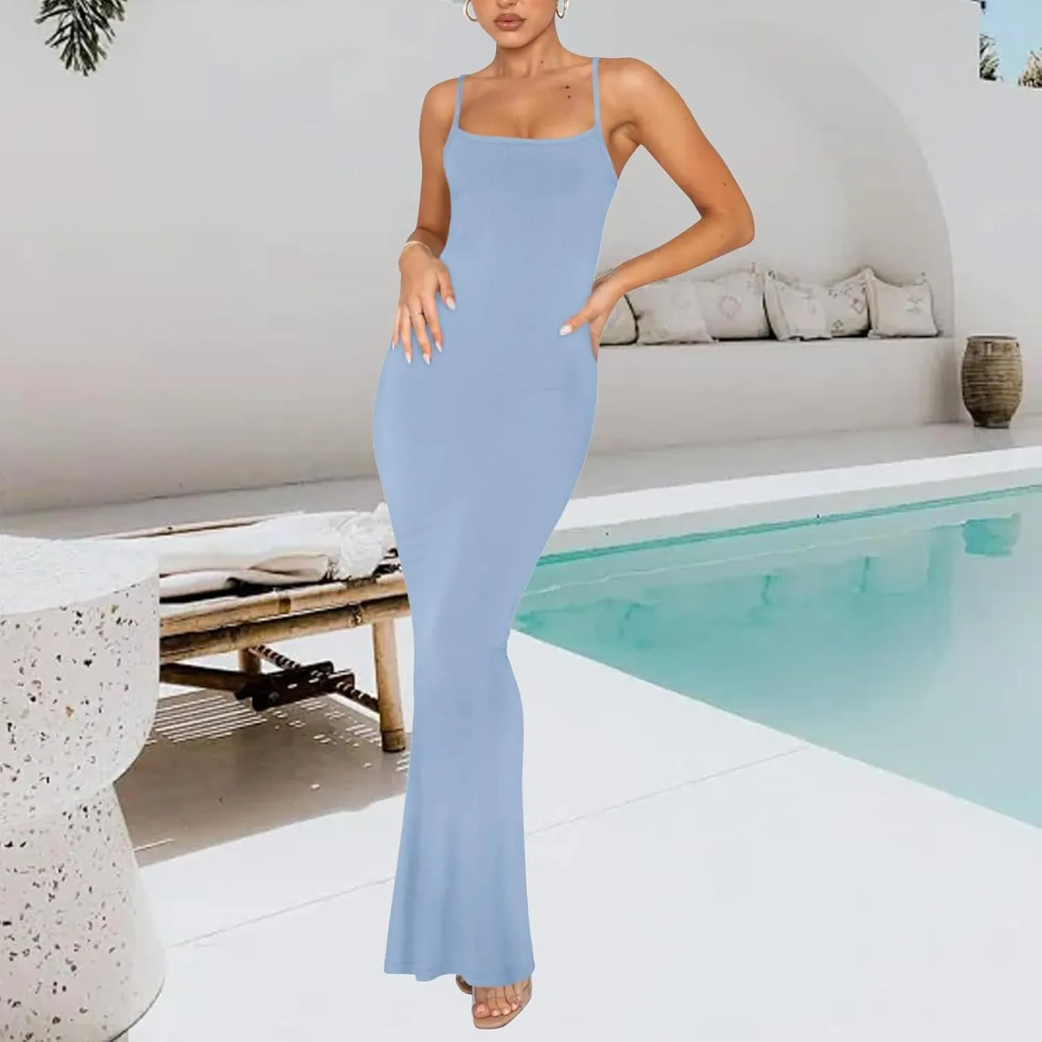 Womens Dresses Sexy Lounge Slip Long Dress Bodycon Spaghetti Strap Sleeveless Maxi Dresses Elegant Dressy Dress 2025