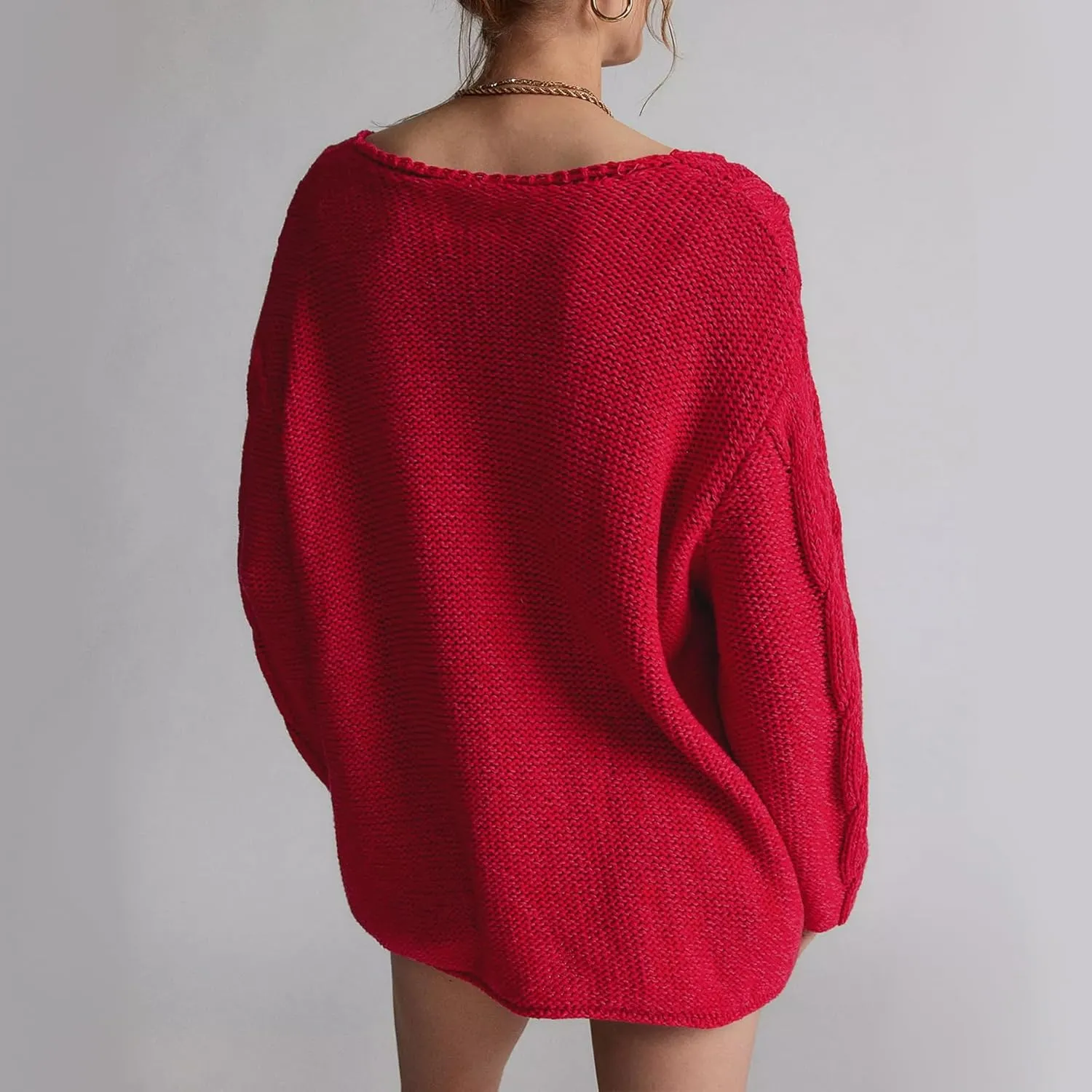 Womens Oversized Sweater Slouchy Wide V Neck Pullover Sweater Casual Long Sleeve Cable Knit Chunky Sweaters Tops