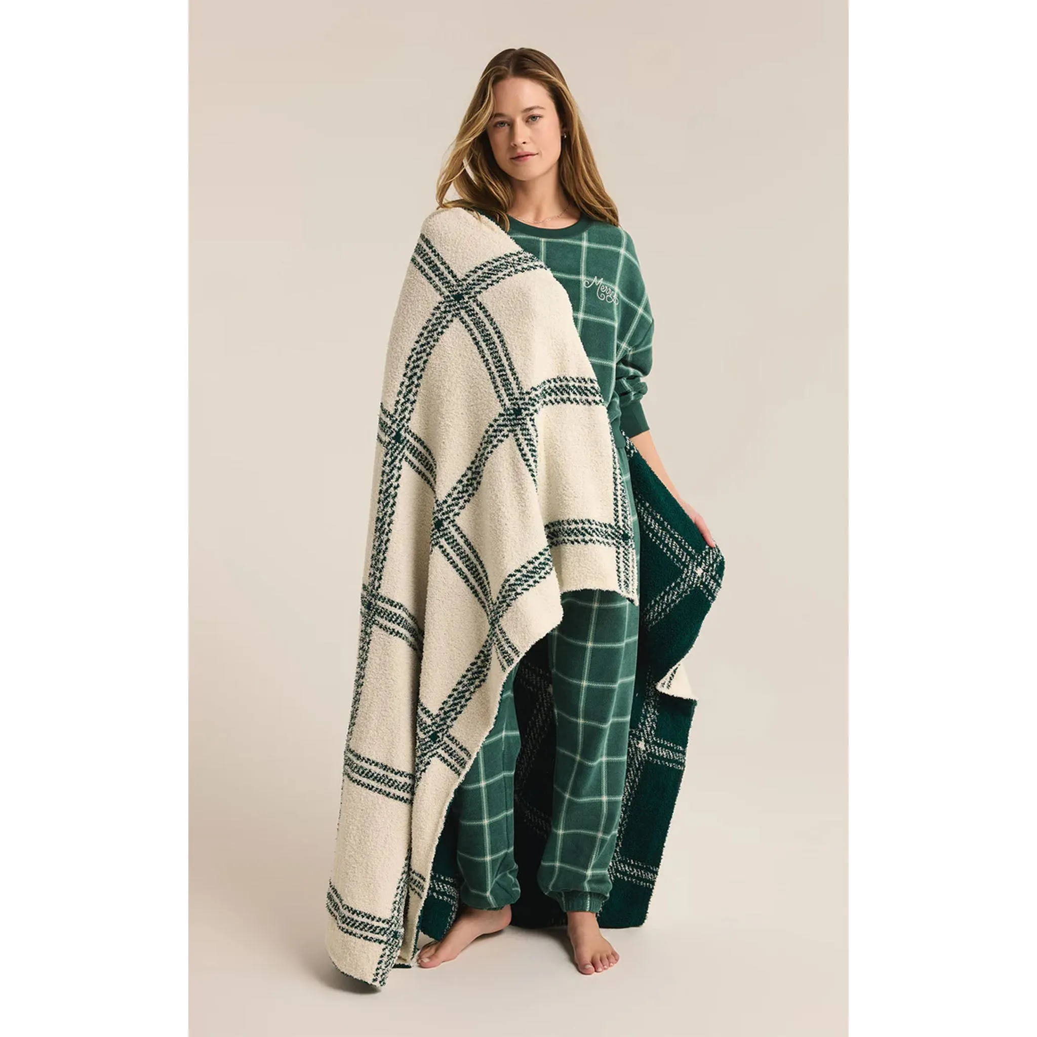 Z Supply Plaid Plush Blanket in Noble Fir