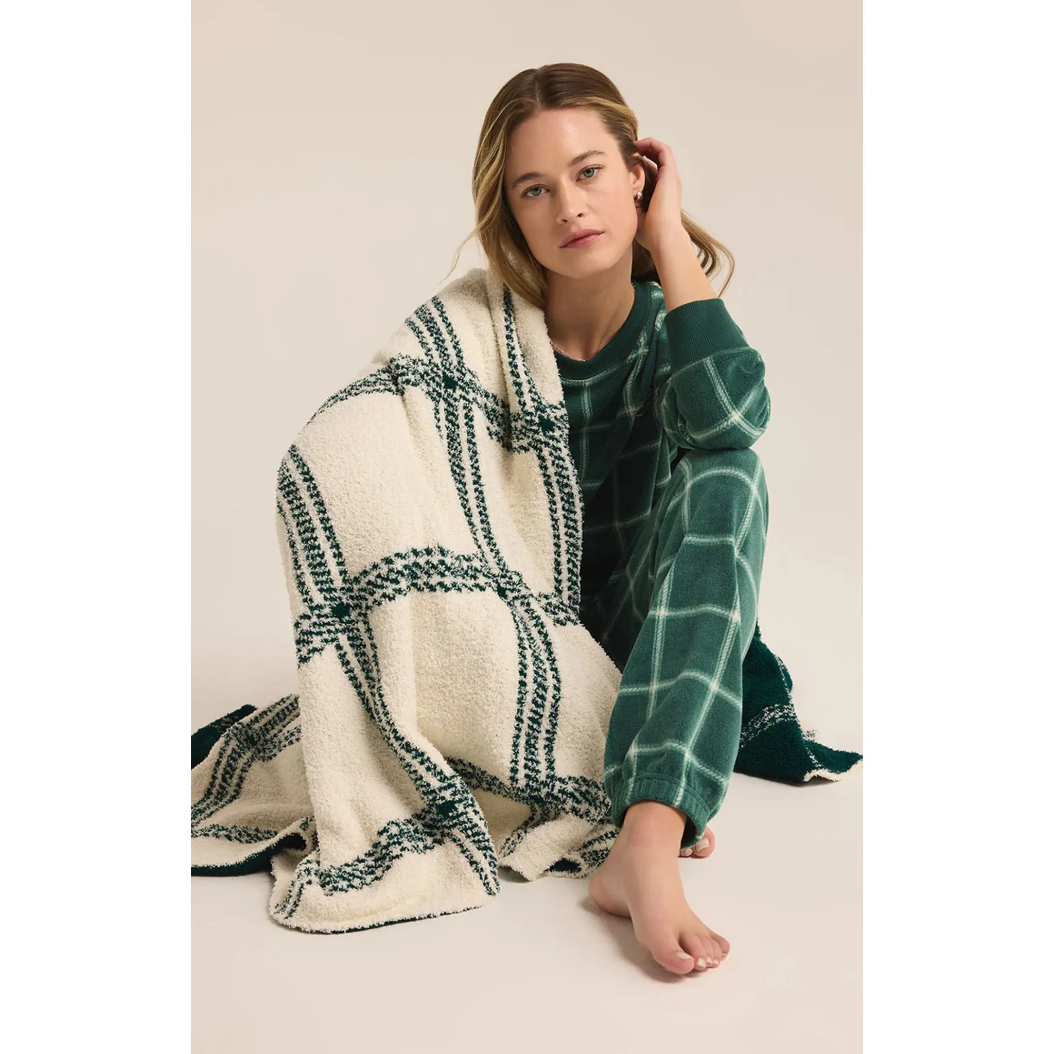 Z Supply Plaid Plush Blanket in Noble Fir